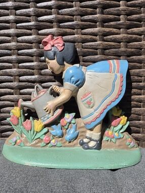 Vintage Mary Engelbreit Cast Iron Garden Girl Door Stop